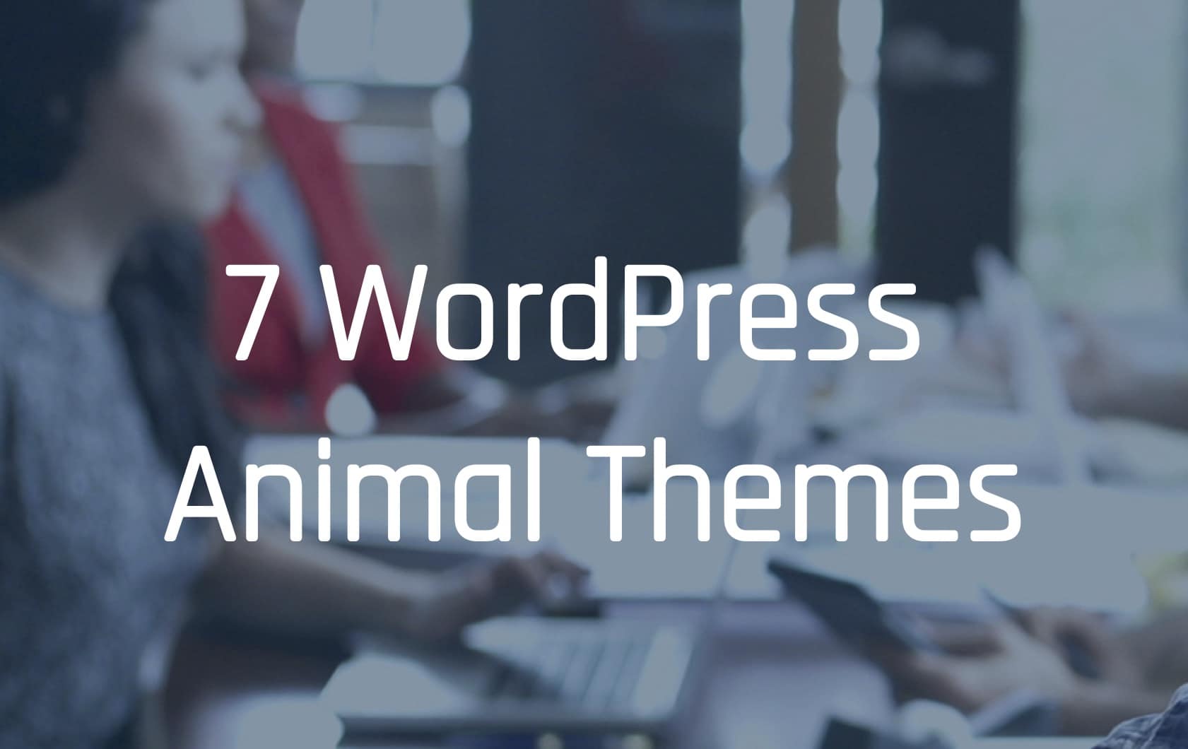A person is scrolling through seven WordPress animal themes on a screenshot.